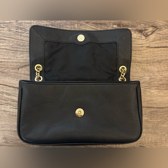 Michael Kors Fulton Black Flap Shoulder Bag Handbag with Gold Accents - Picture 8 of 10